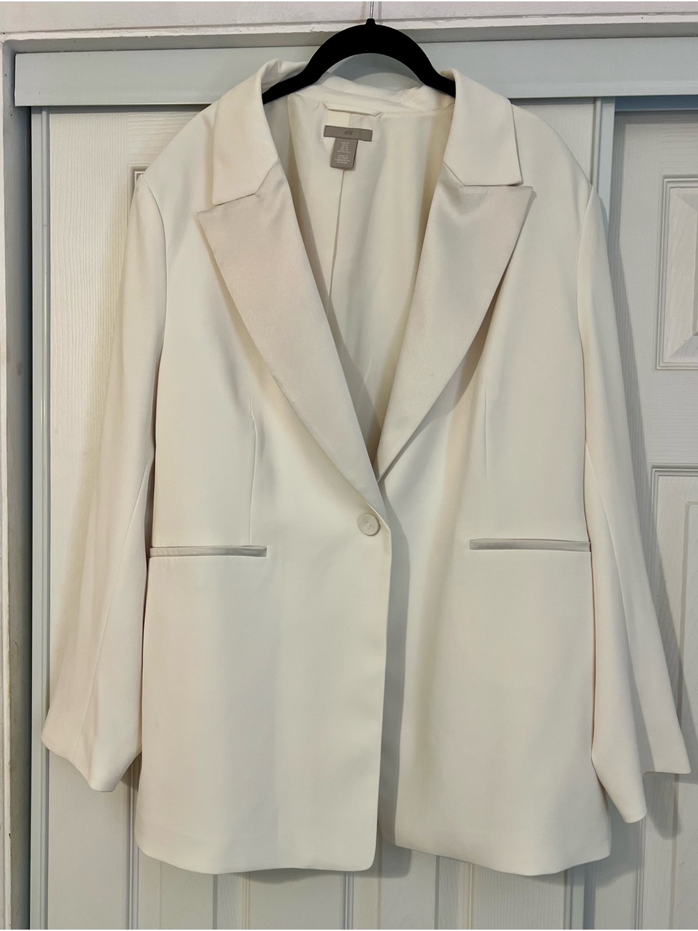 H&M Elegant Ivory Women's Blazer Single-Button Coat with Satin Lapels size XL
